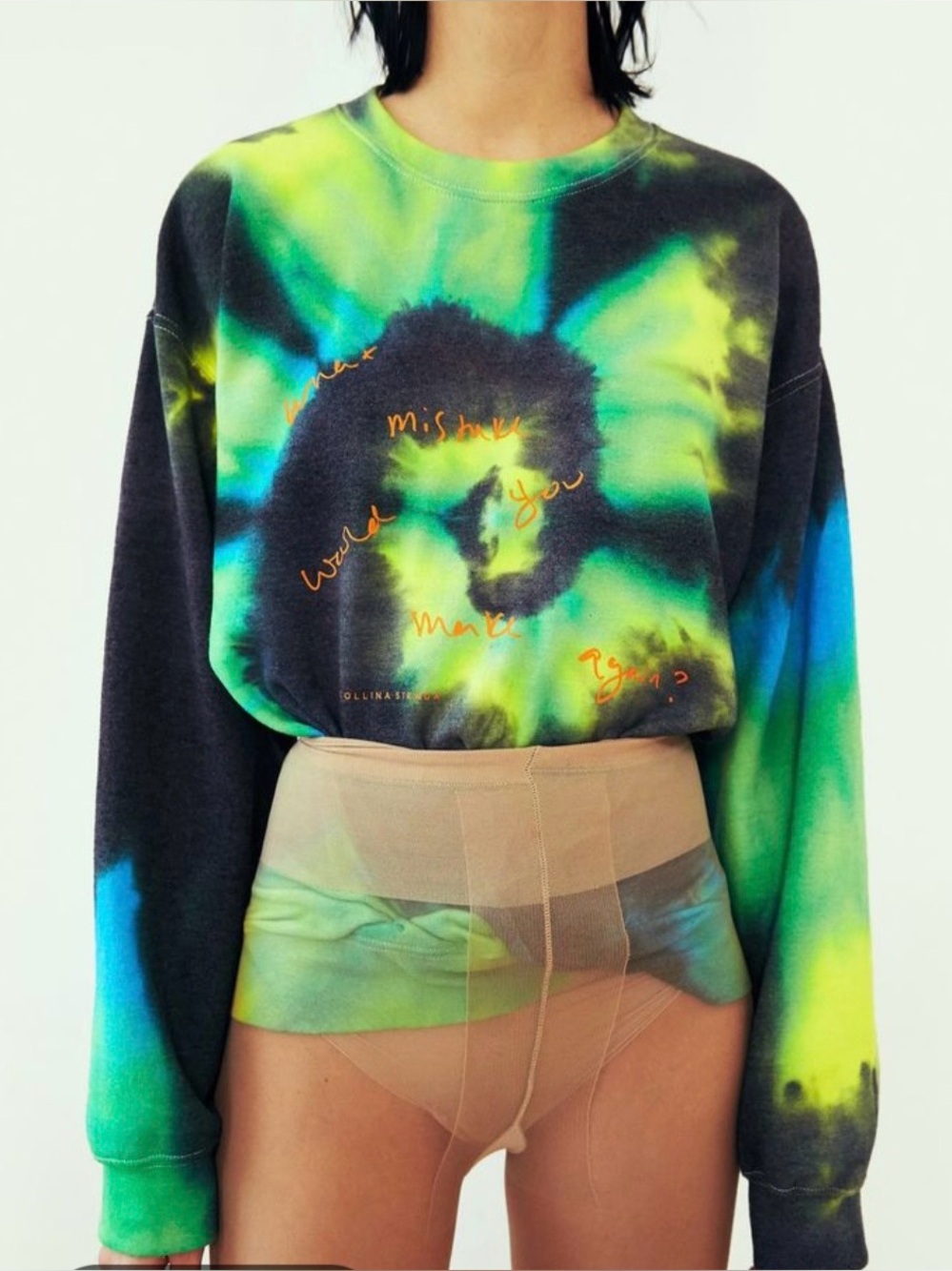 Collina Strada Tie-Dye Crewneck Sweatshirt — Blue, Green, Yellow, Black